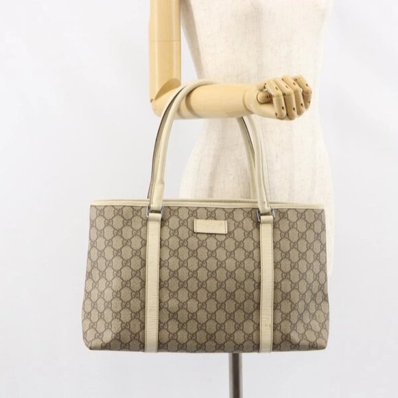 Gucci Handbags - GUCCI GG Supreme Tote Bag PVC Beige Silver